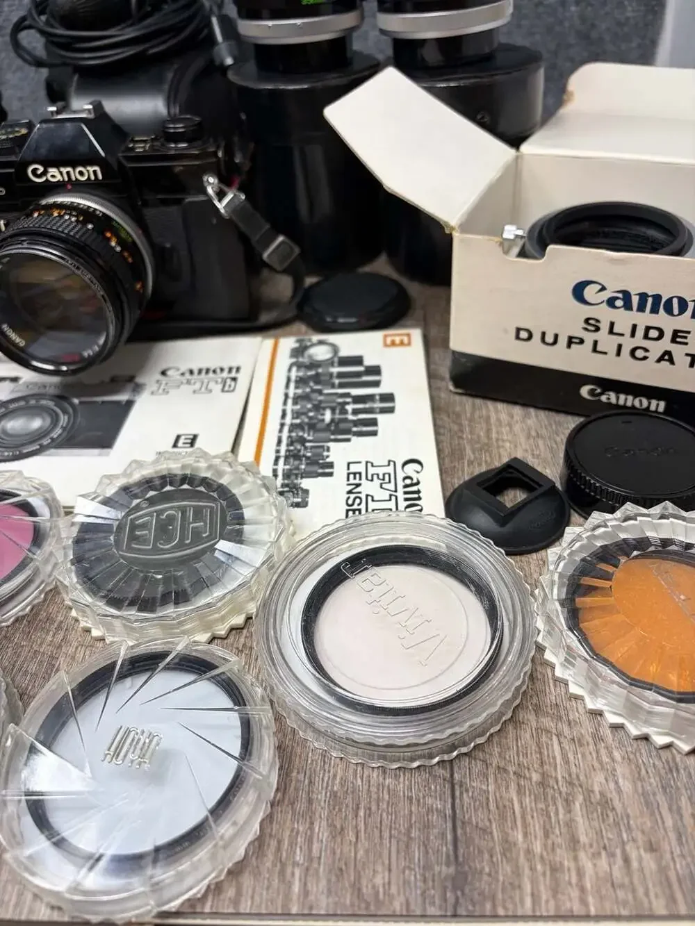 Vintage Canon FTb 35mm SLR Film Camera Bundle with Lenses, Bellows & Accessories